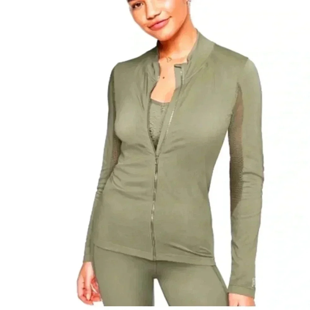 Victoria Secret PINK  Seamless Olive Green Jacket Full Zip Mesh Medium
